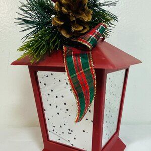 QVC By Valerie ILLUMINATED LANTERN Twinkle LED Lights Mirrored Mercury Glass RED